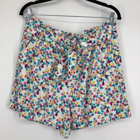 A.N.A. Floral Print‎ Linen Blend Paper Bag Shorts Tie Waist - Picture 1 of 6